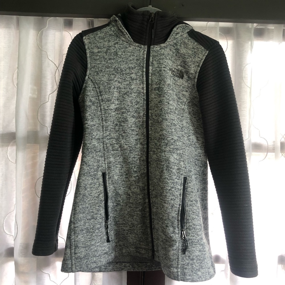 North Face speckled grey jacket with hood